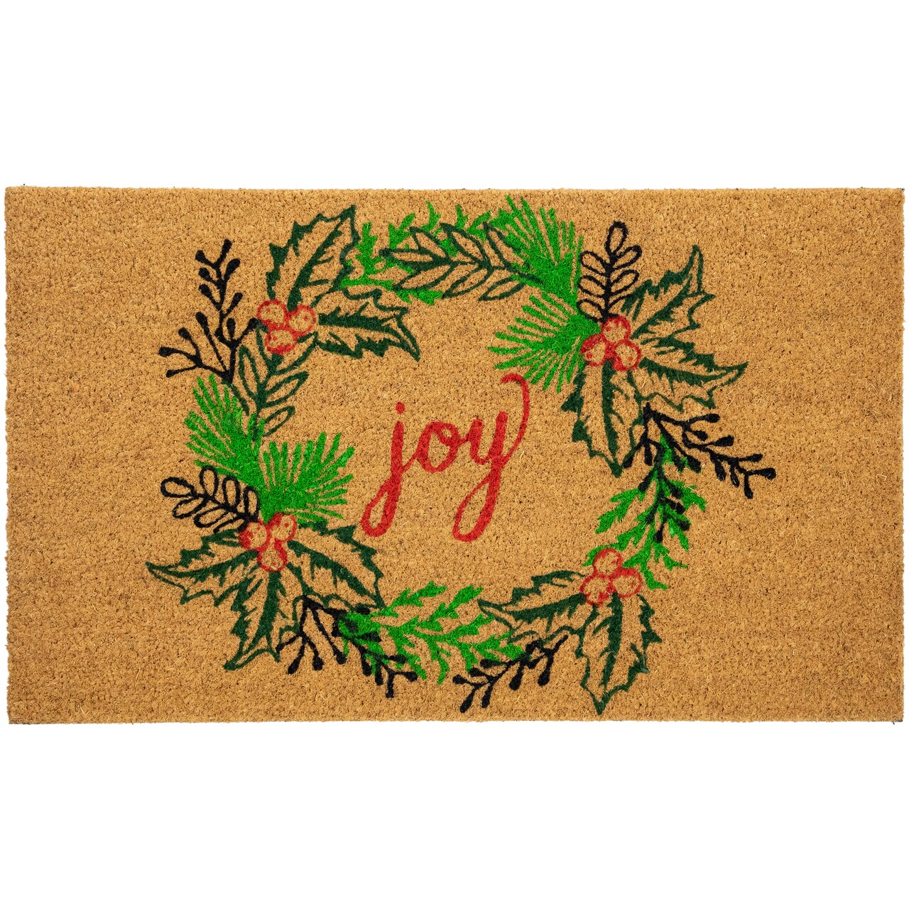 Northlight Natural Coir "Joy" Wreath Christmas Doormat 18" x 30"